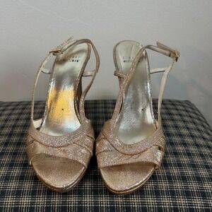 Stuart Weitzman Rose Gold Glitter Stiletto Slingback‎ Heels Size 7M